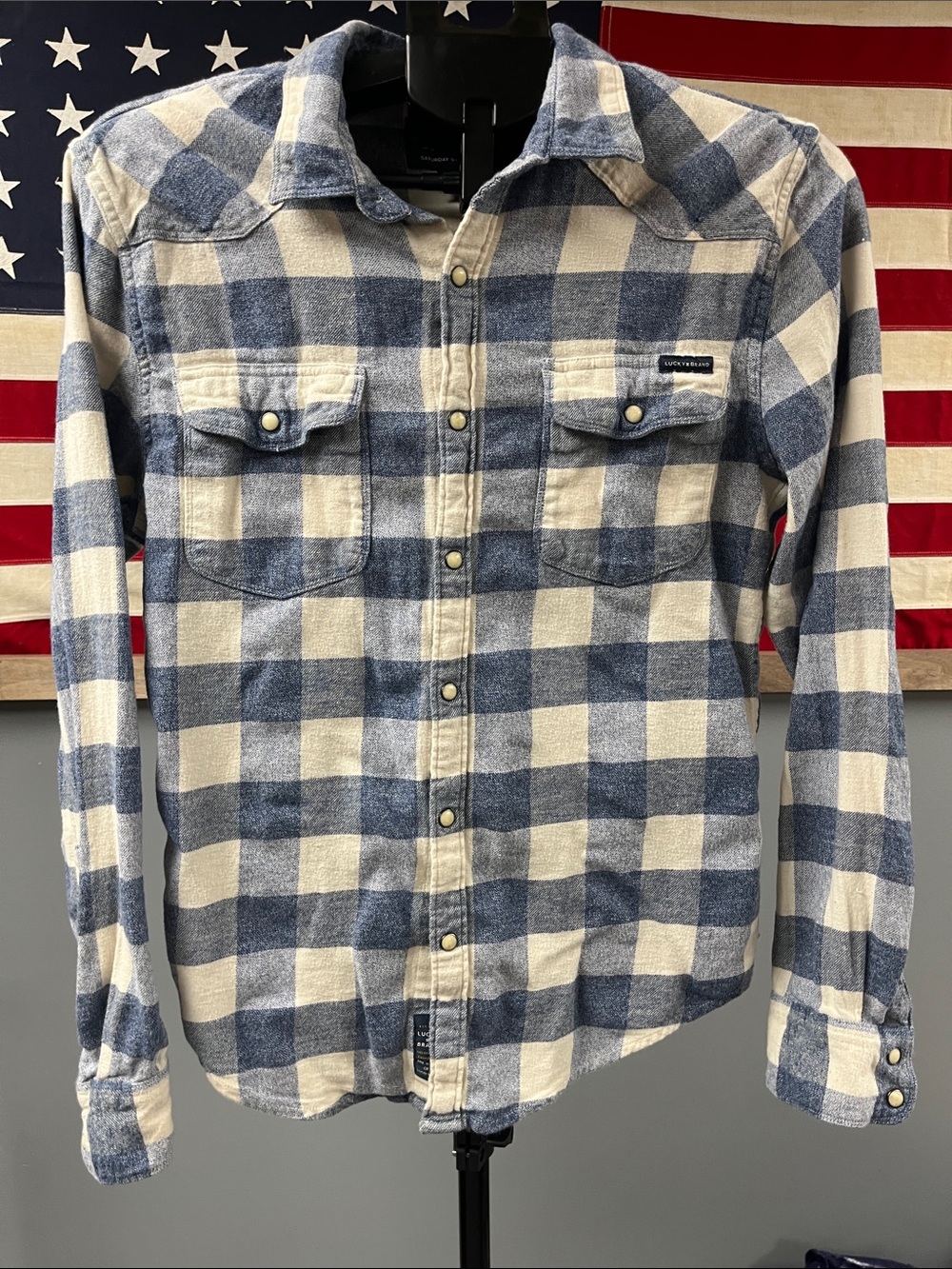 Lucky Brand Blue & Cream Buffalo Plaid Snap-Front Shirt